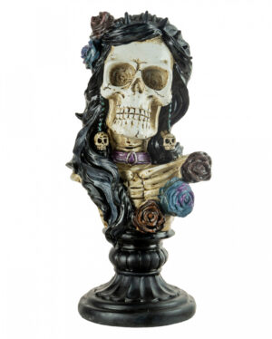 Skelett Lady Büste mit Rosen & Skull 26