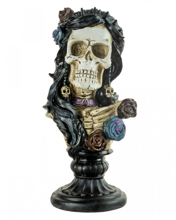 Skelett Lady Büste mit Rosen & Skull 26