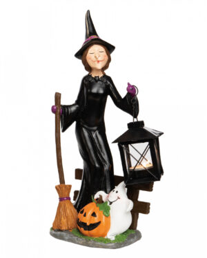 Spooky Teelichthalter Hexe mit Besen & Laterne 37cm
