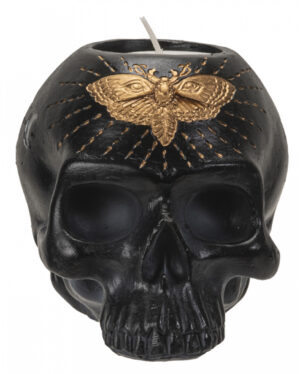 Totenkopf Teelichthalter mit Totenkopfschwärmer 11cm
