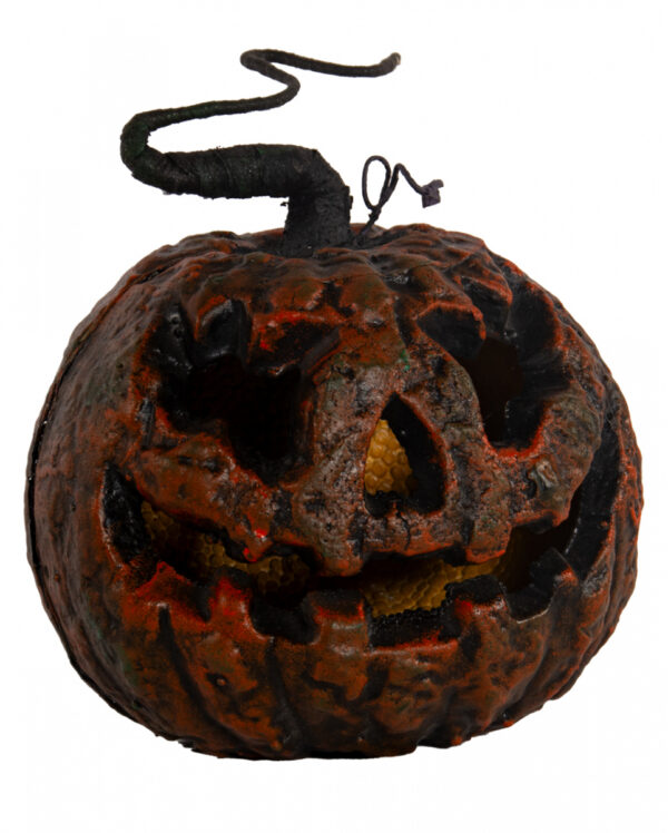 Verrotteter Halloween Kürbis mit Strunk & LED Licht 25cm