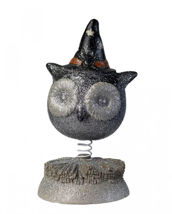 Vintage Halloween Bobble Head Eule mit Hexenhut 15cm
