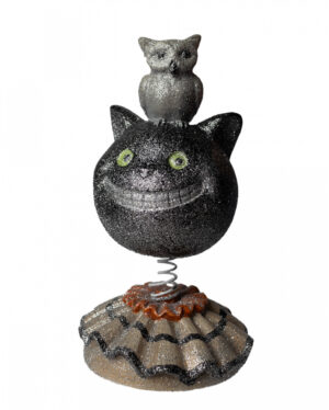 Vintage Halloween Bobble Head Katze mit Eule 15cm