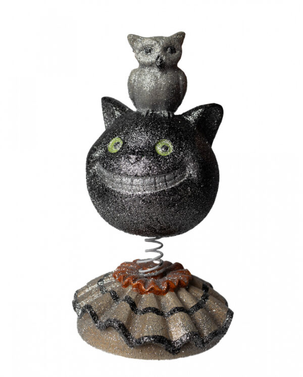 Vintage Halloween Bobble Head Katze mit Eule 15cm