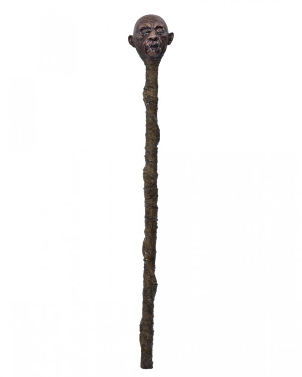 Voodoo Gehstock mit Schrumpfkopf 120cm