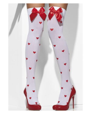 Weiße Overknees mit Herz & Schleife