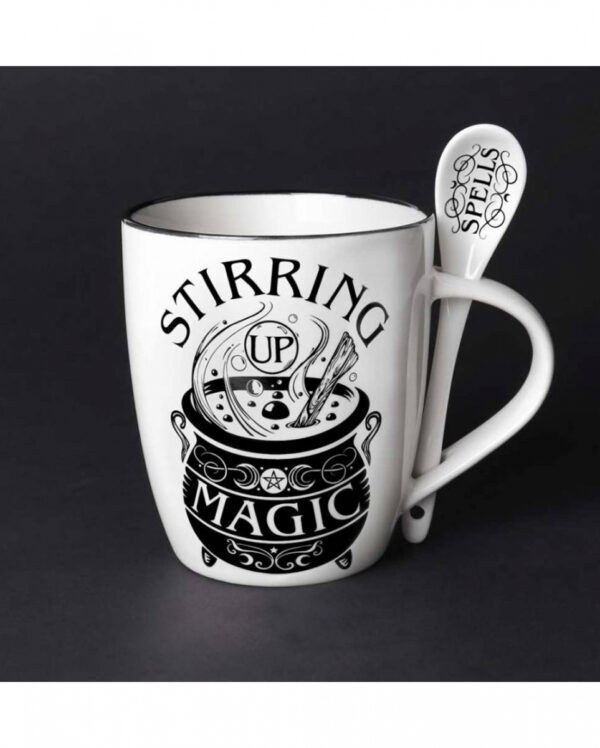 Weiße Stirring Up Magic Tasse mit Löffel