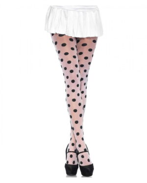 Weiße Stumpfhose mit schwarzen Dots