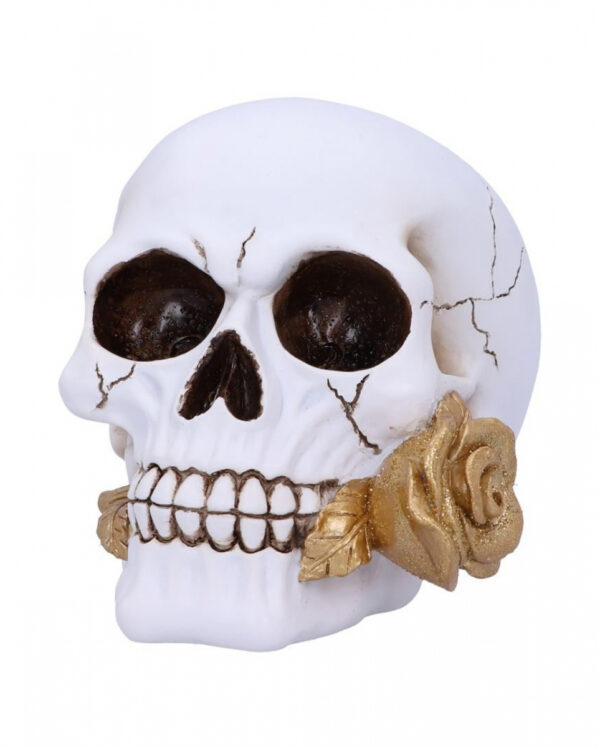 Weißer Totenschädel mit goldener Rose
