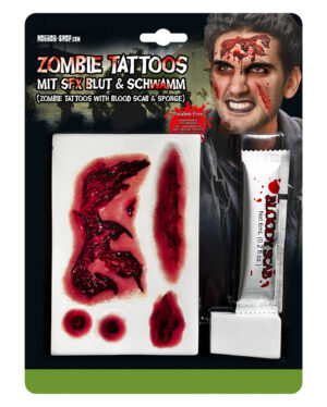 Zombie Tattoos mit SFX Blut & Schwamm