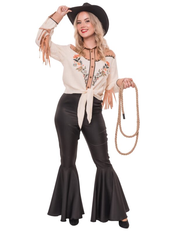 Bluse Cowgirl mit Bestickung Damen beige S/M