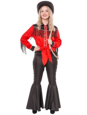 Bluse Cowgirl mit Fransen Damen rot/schwarz S/M
