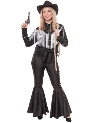 Bluse Cowgirl mit Fransen Damen schwarz/weiß S/M