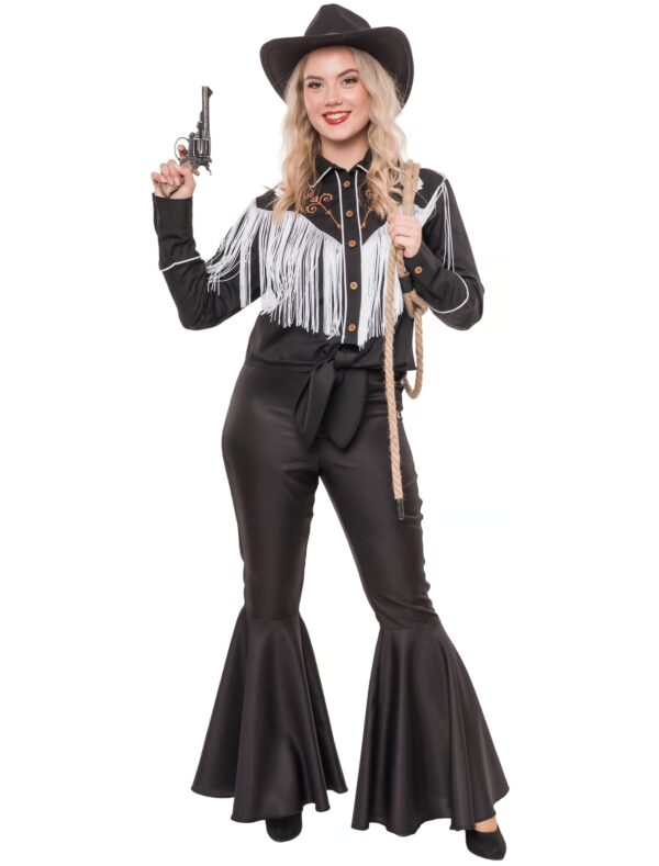 Bluse Cowgirl mit Fransen Damen schwarz/weiß S/M
