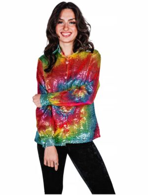 Bluse Pailletten Batik Damen rainbow S/M
