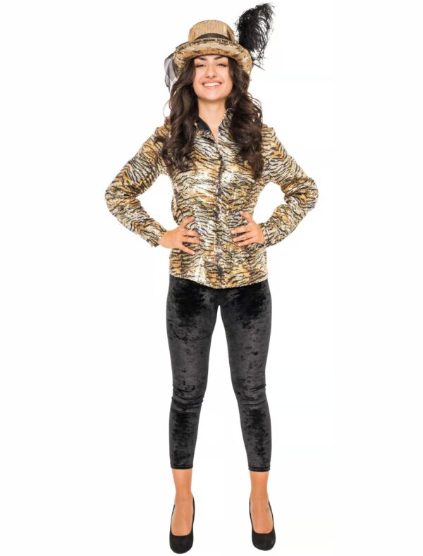 Bluse Pailletten Tiger Damen gold/silber S/M