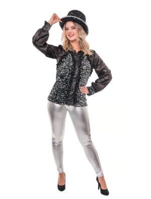 Bluse glänzend mit Pailletten schwarz S/M