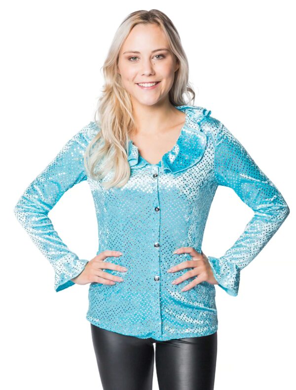Bluse glitzernd Damen türkis L