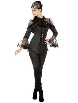 Bluse mit Spitze Damen schwarz 42