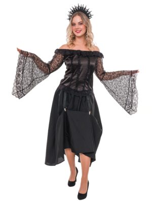 Bluse schulterfrei mit weiten Spitzenärmeln Damen schwarz S