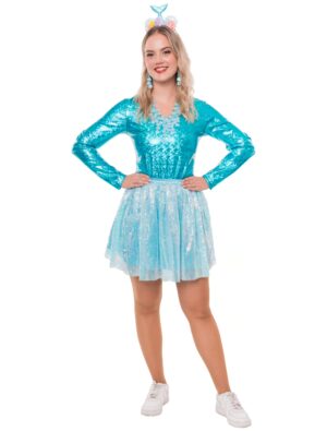 Body Meerjungfrau Metallic Damen blau S/M