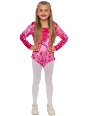Body langarm Samt Kinder pink 140-152