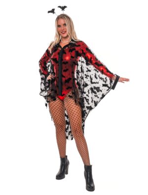 Cape mit Fledermäusen Damen schwarz S/M