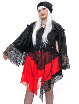 Cape mit Kragen & Spitze schwarz one size