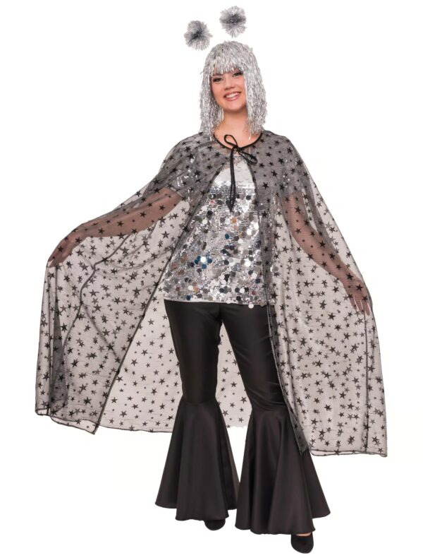 Cape mit Sternen transparent schwarz/silber one size