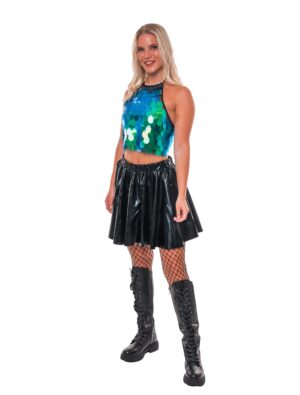 Crop Top Neckholder Pailletten  Damen blau/grün one size