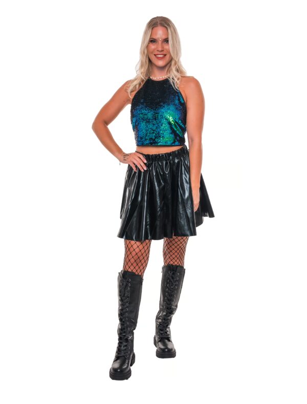 Crop Top Neckholder Wendepailletten Damen schwarz/grün one size