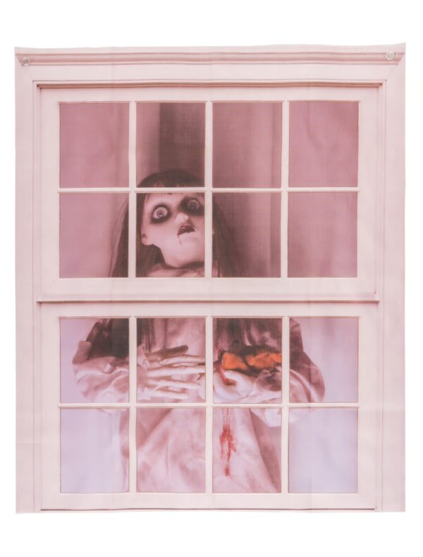Dekotuch Fenster mit Horrorpuppe Farbe: weiß
