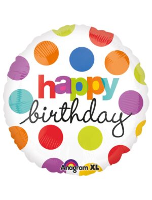 Folienballon Happy Birthday mit Punkten S Farbe: bunt