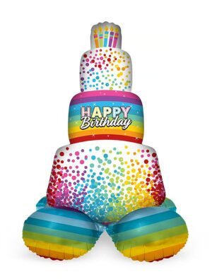 Folienballon Kuchen Happy Birthday stehend rainbow