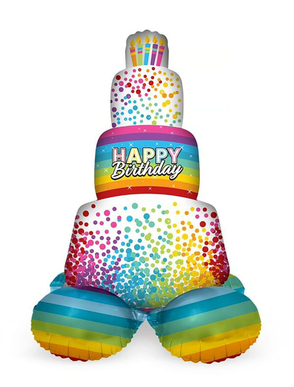 Folienballon Kuchen Happy Birthday stehend rainbow