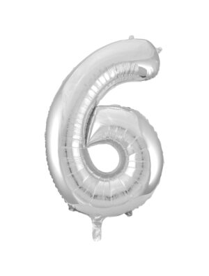 Folienballon Zahl 6 L silber