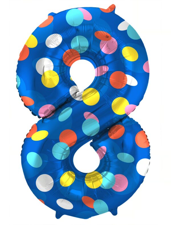 Folienballon stehend Dots Zahl 8 Farbe: bunt