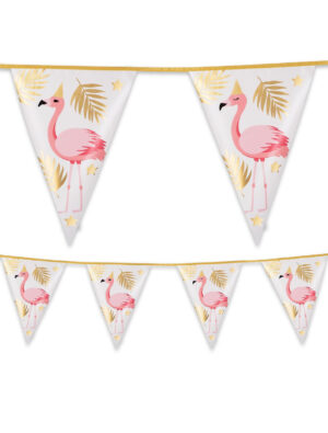 Folienwimpelkette Flamingo 4m Farbe: pink/weiß