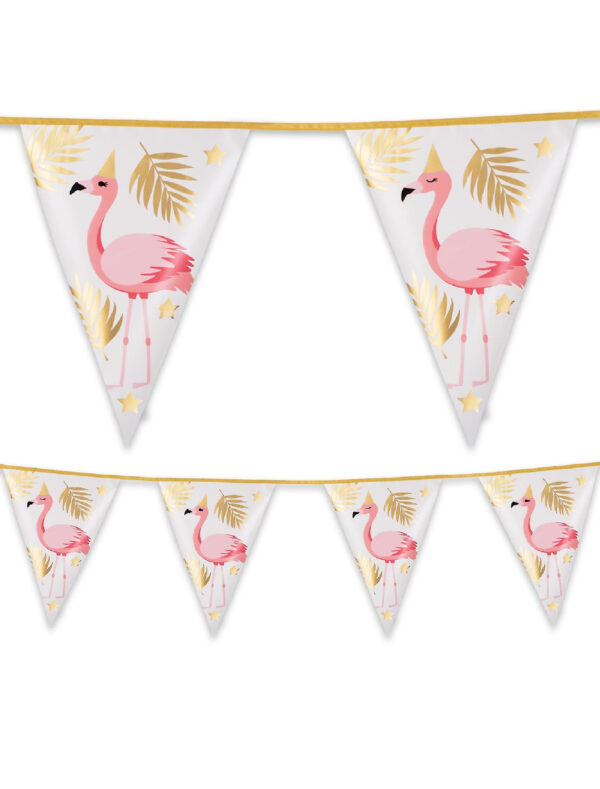 Folienwimpelkette Flamingo 4m Farbe: pink/weiß