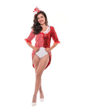 Frack Pailletten Damen rot/weiß XXS/XS