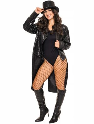 Frack Pailletten Damen schwarz S