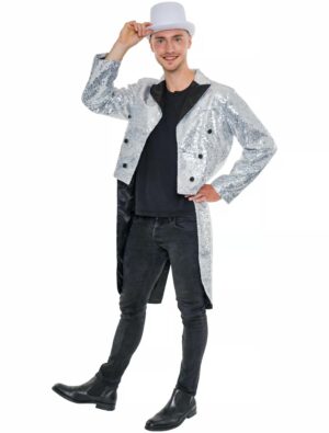 Frack Pailletten Herren silber S