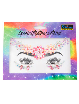 Gesichtsstrasssteine Blumenmädchen pink/silber Schminke für Karneval & Fasching