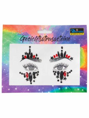 Gesichtsstrasssteine Freak show schwarz/rot Schminke für Karneval & Fasching