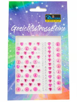 Gesichtsstrasssteine Herzen und Blumen pink Schminke für Karneval & Fasching