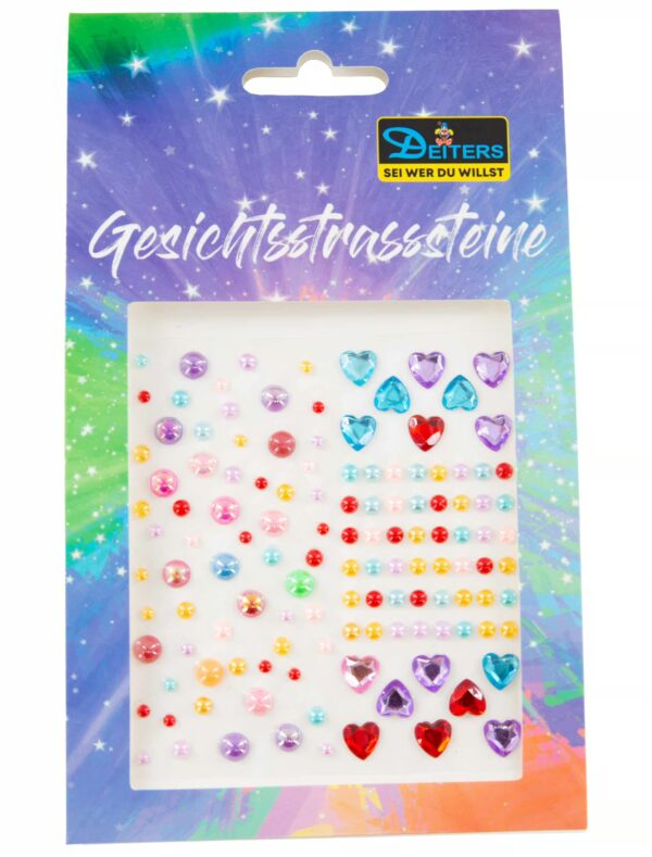 Gesichtsstrasssteine Herzen und Perlen bunt Schminke für Karneval & Fasching Farbe: bunt
