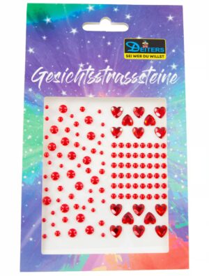 Gesichtsstrasssteine Herzen und Perlen rot Schminke für Karneval & Fasching