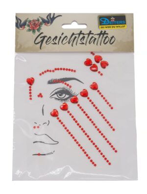 Gesichtsstrasssteine Herzen und Punkte rot Schminke für Karneval & Fasching