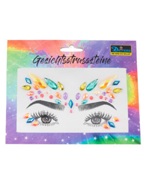 Gesichtsstrasssteine Karnevalskönigin bunt Schminke für Karneval & Fasching Farbe: bunt