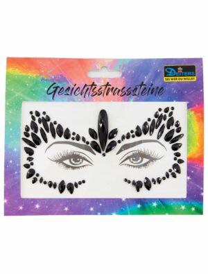 Gesichtsstrasssteine Katze schwarz Schminke für Karneval & Fasching